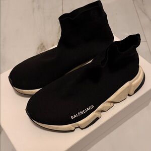 Balenciaga Men's Black and White Sock Sneakers